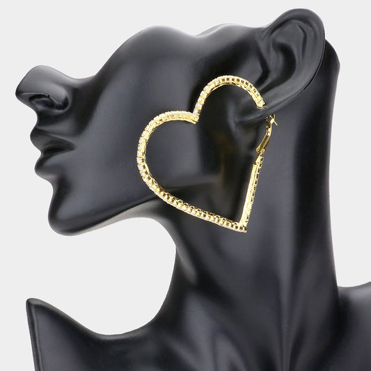 Heart Rhinestone Hoop Earrings
