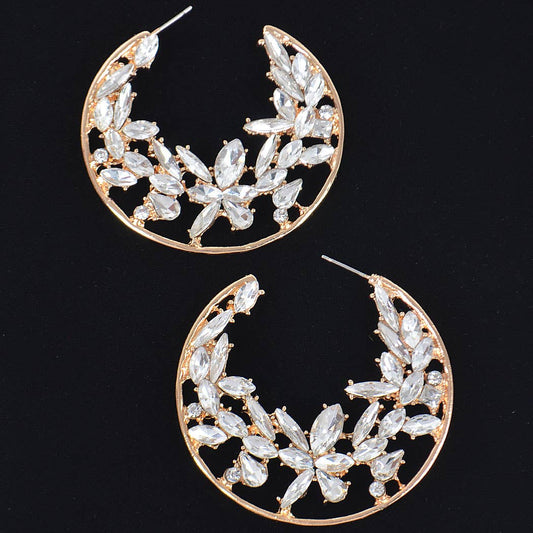 Rhinestone Moon Hoop Earring