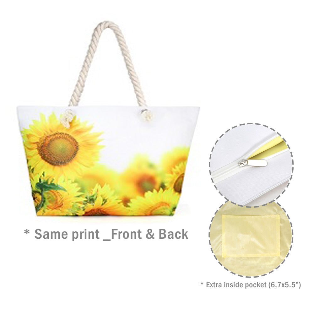 Sunflower Patterned Beach Tote Bag