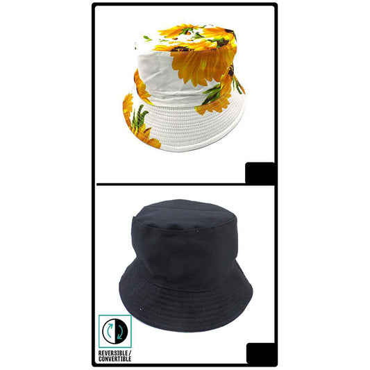 Reversible Sunflower Print Bucket Hat white