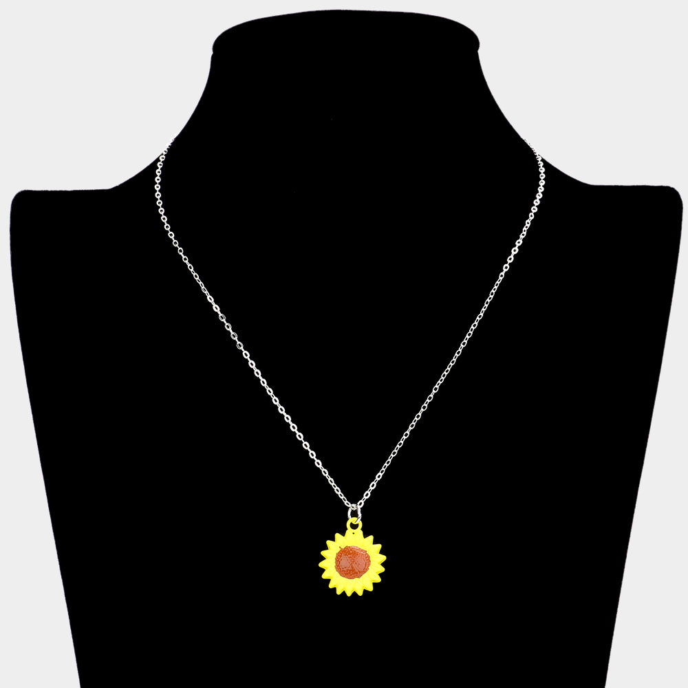 Silver Plated Sunflower Pendant Necklace