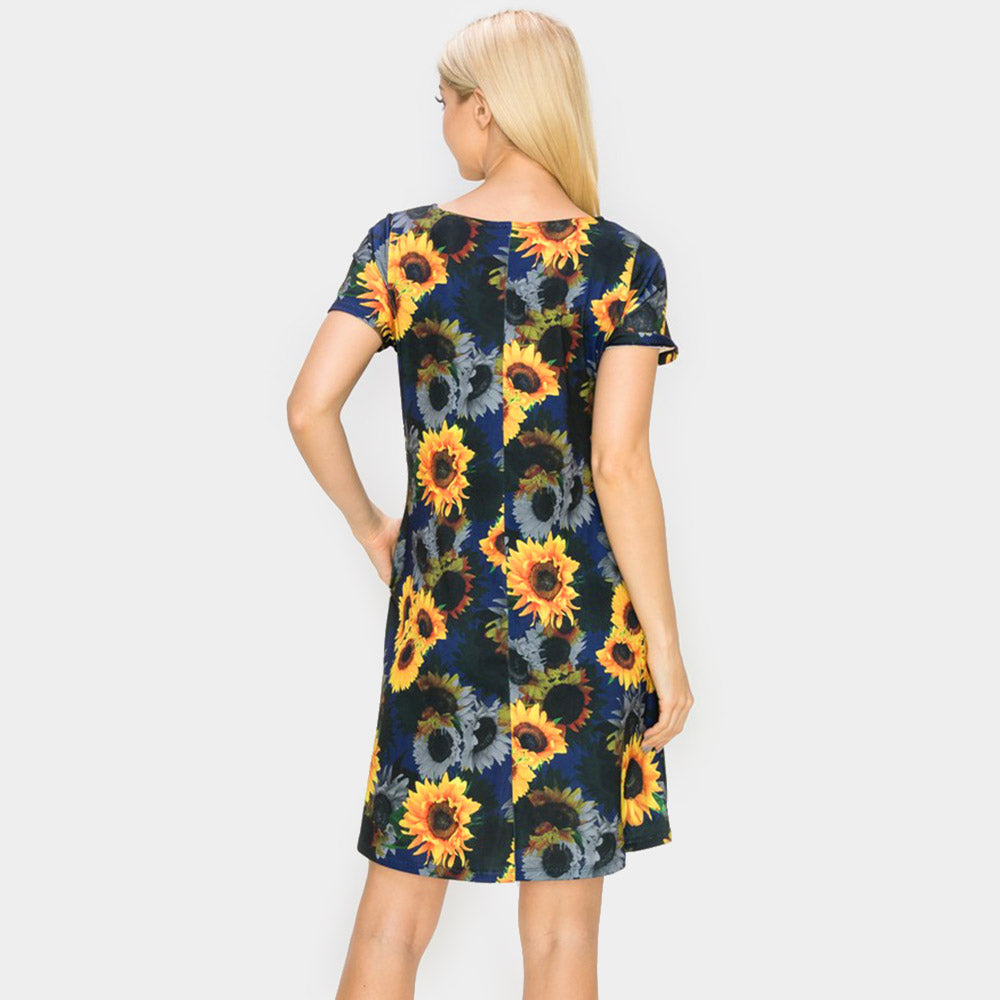 Sunflower Patterned A-Line Dress