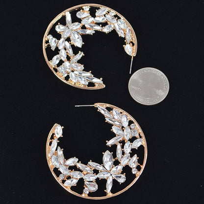 Rhinestone Moon Hoop Earring