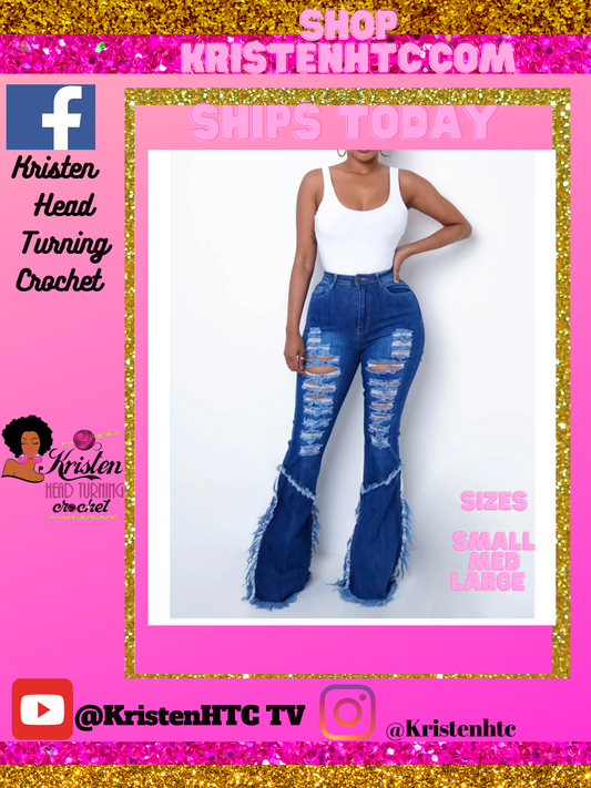BELL BOTTOM CUT OUT BLUE JEANS