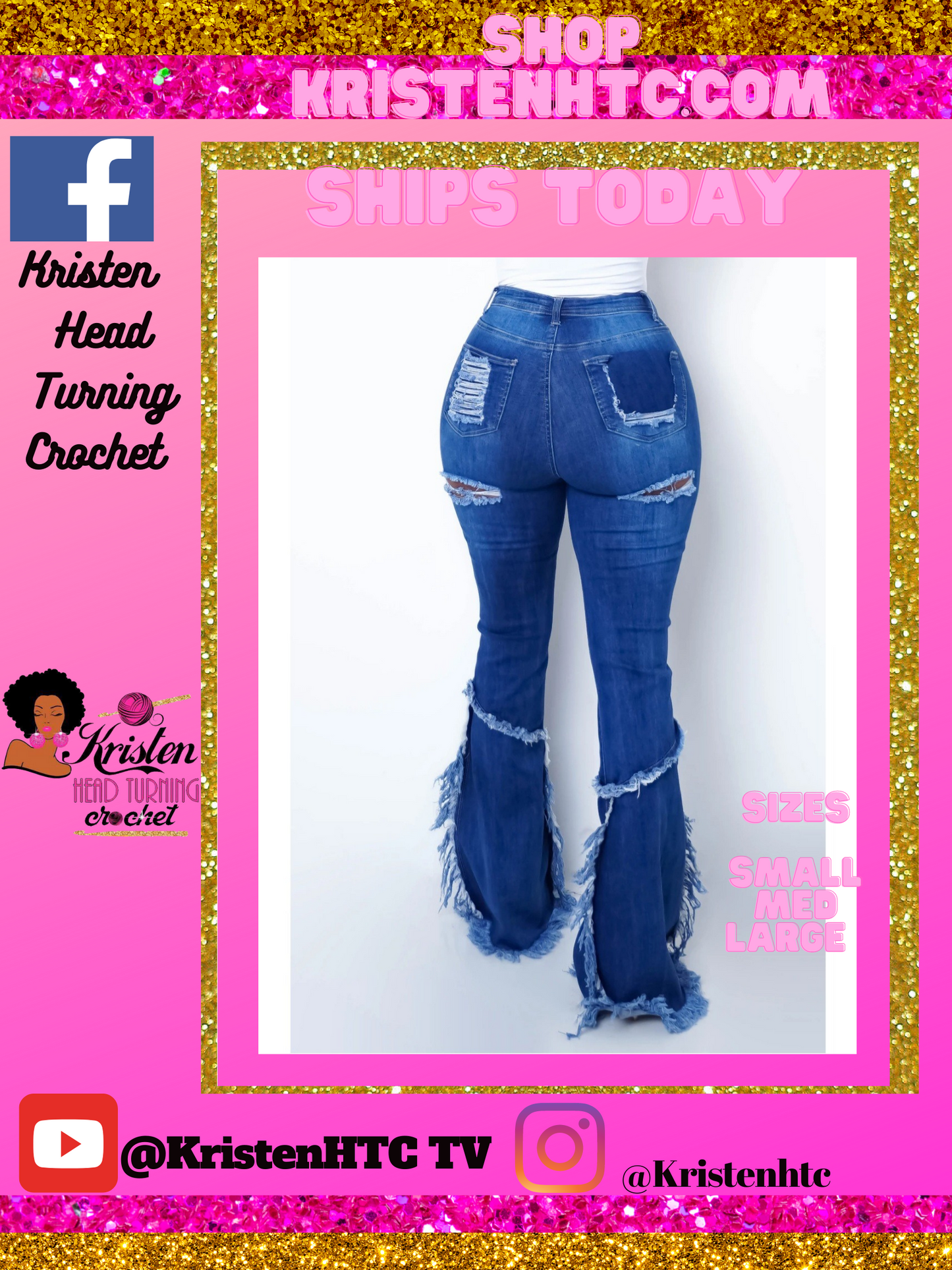 BELL BOTTOM CUT OUT BLUE JEANS